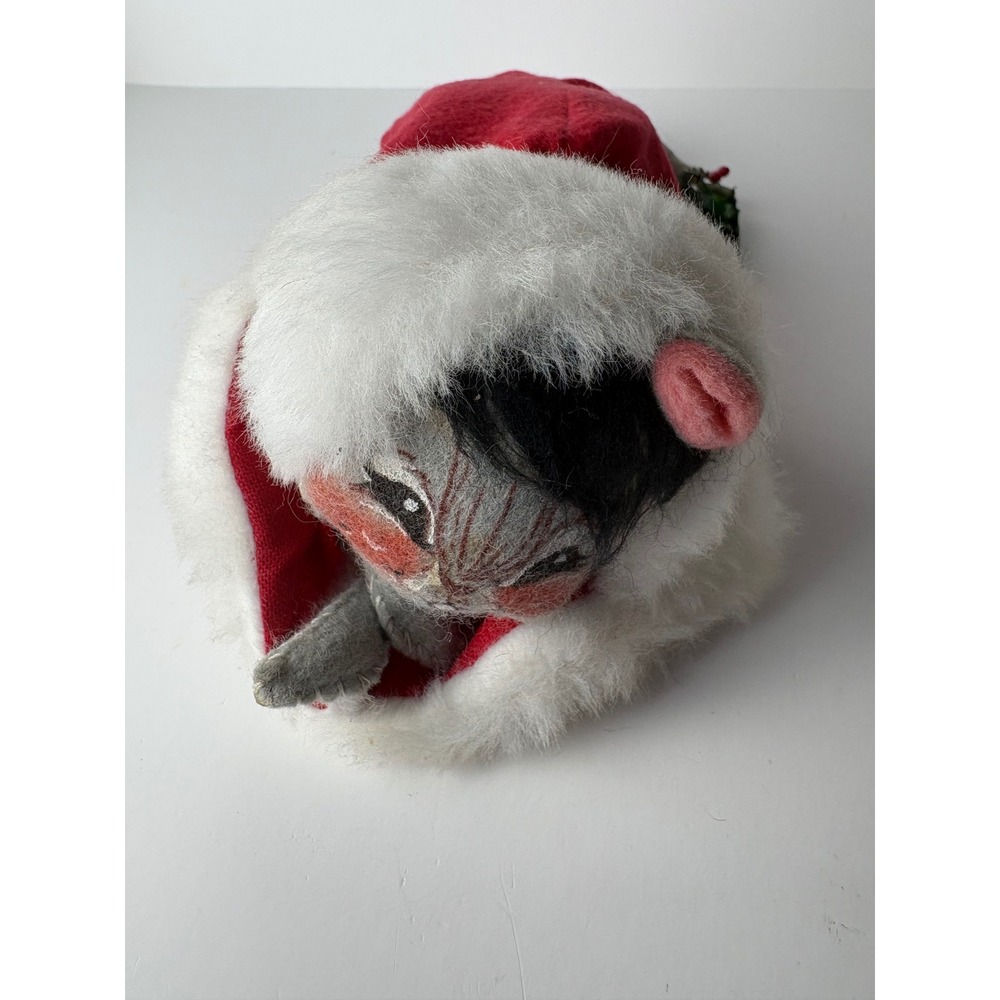 Vintage 1971 Annalee Mobilitee Doll Christmas Mouse in Red Santa Hat 9 Inch